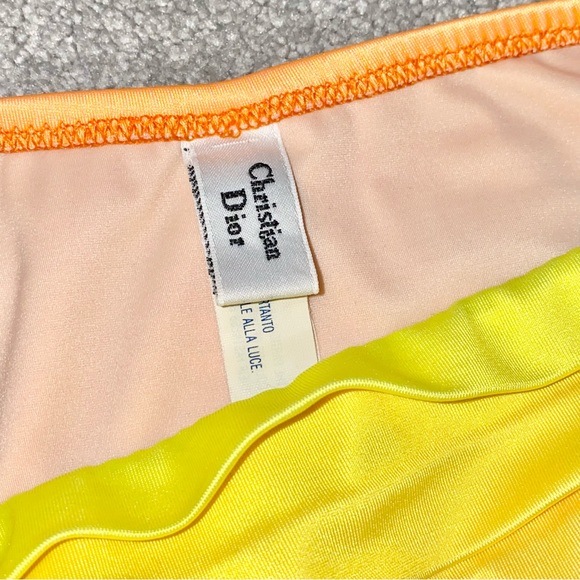 36 AUTH VTG Christian Dior Yellow Orange Ombre Sunset Bandeau Bikini Swimsuit - Picture 13 of 15